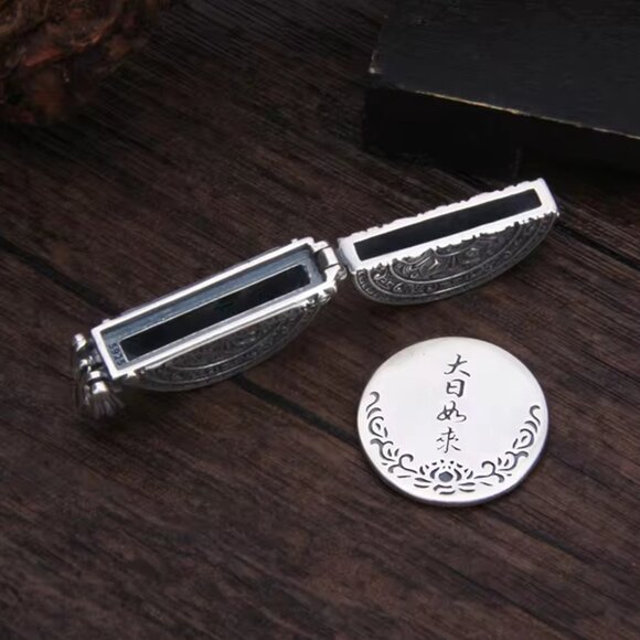 LORD BUDDHA COIN LOCKET PENDANT NECKLACE-Small 1" Silver Plated Amulet 24 inch - Picture 9 of 13